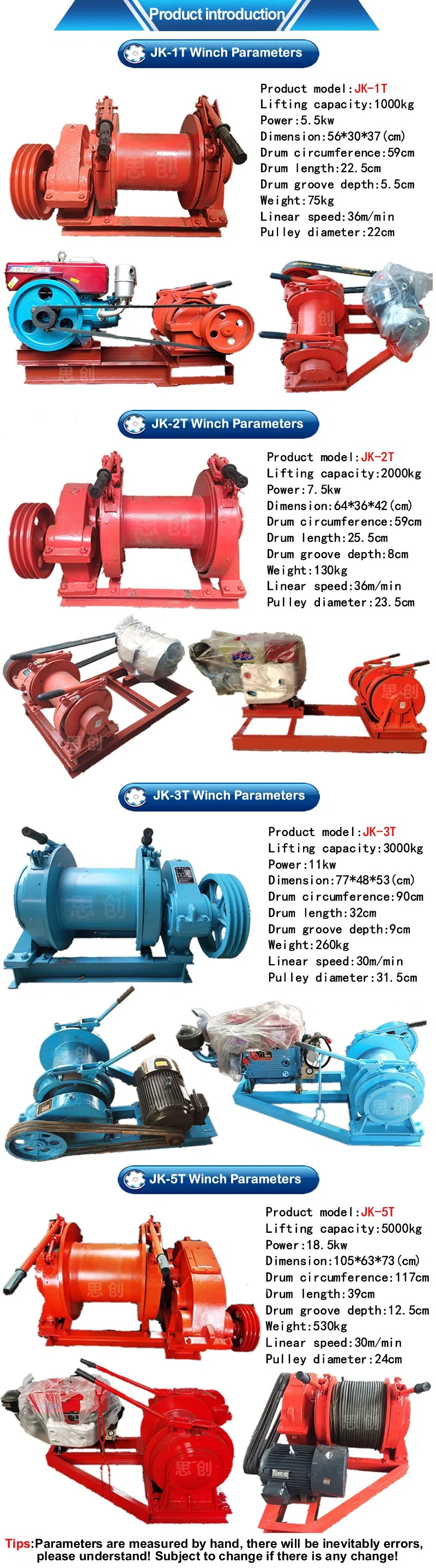 Small Winch 1 Ton 2 Ton Hydraulic Winch for Lift and Drag Goods